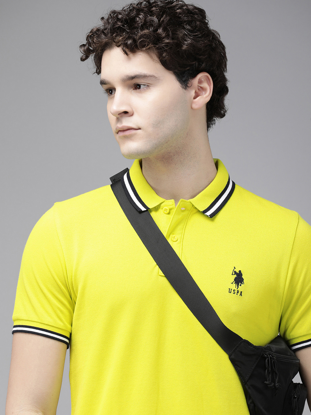 

U S Polo Assn Pure Cotton Polo Collar Regular Casual T-shirt, Lime green