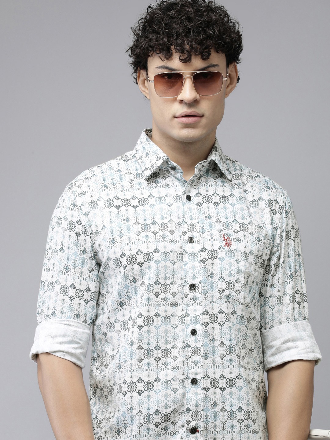 

U.S. Polo Assn. Pure Cotton Tailored Fit Opaque Printed Casual Shirt, White