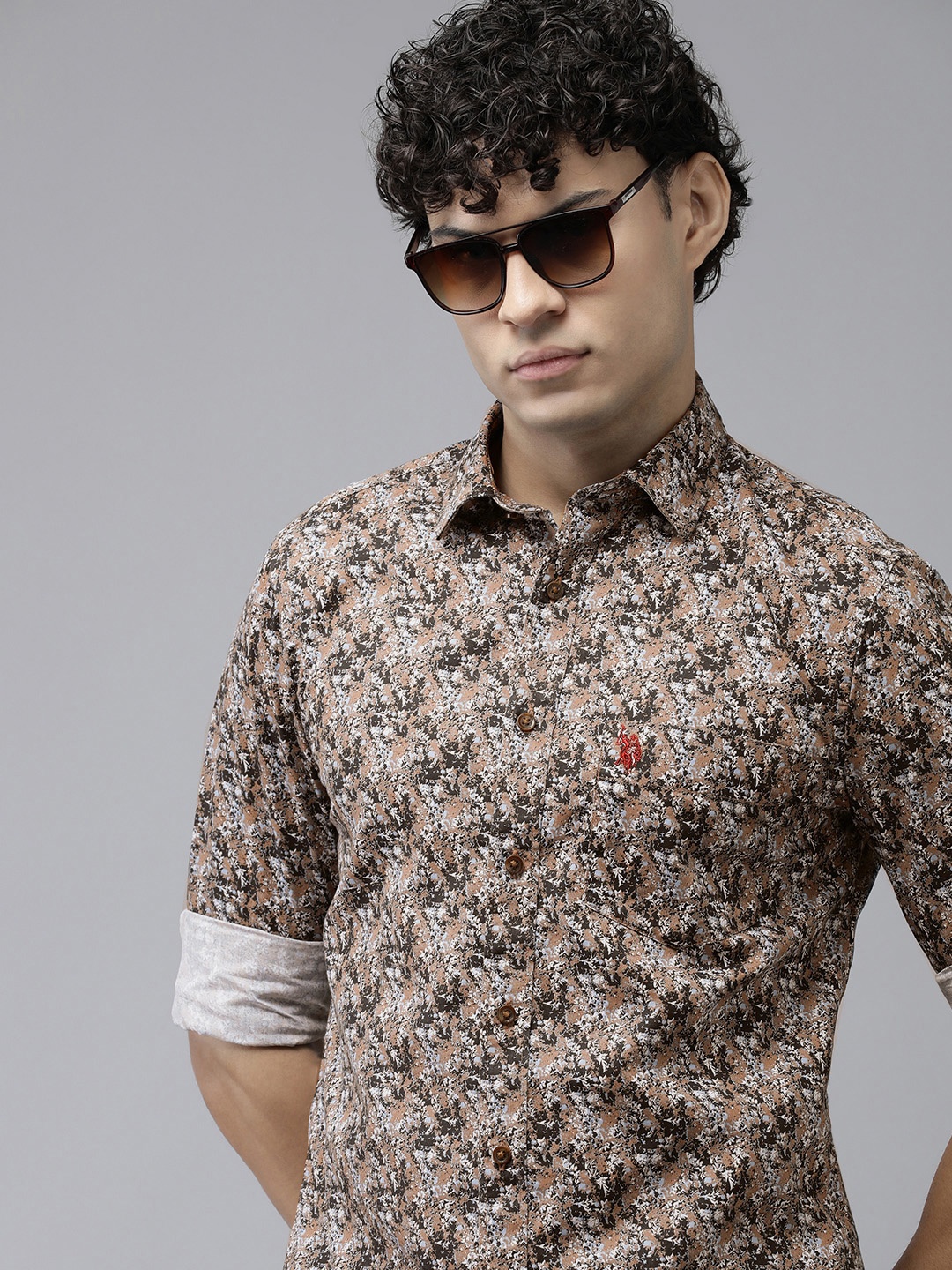 

U.S. Polo Assn. Pure Cotton Tailored Fit Opaque Printed Casual Shirt, Brown