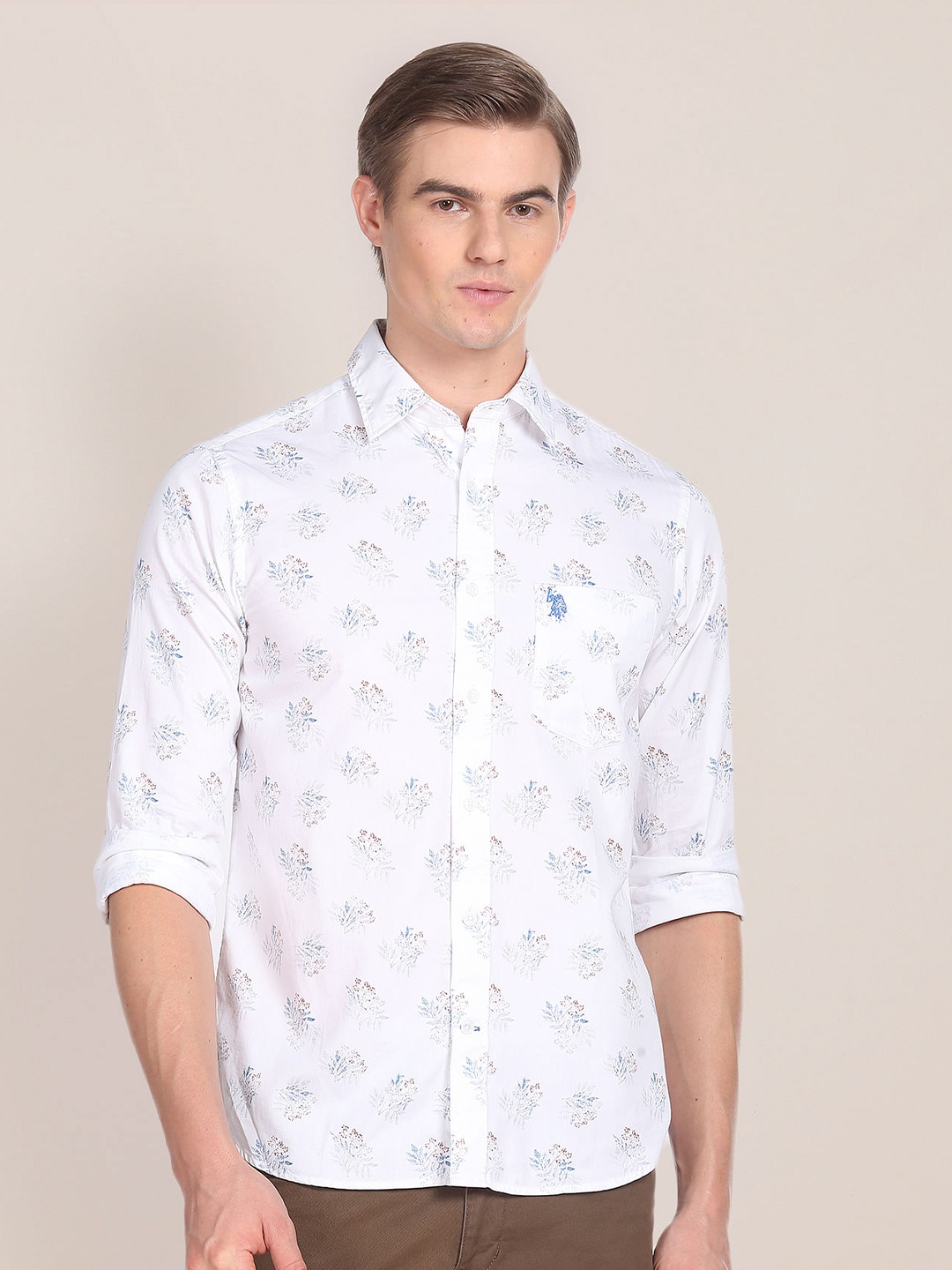 

U.S. Polo Assn. Premium Tailored Fit Pure Cotton Printed Casual Shirt, White