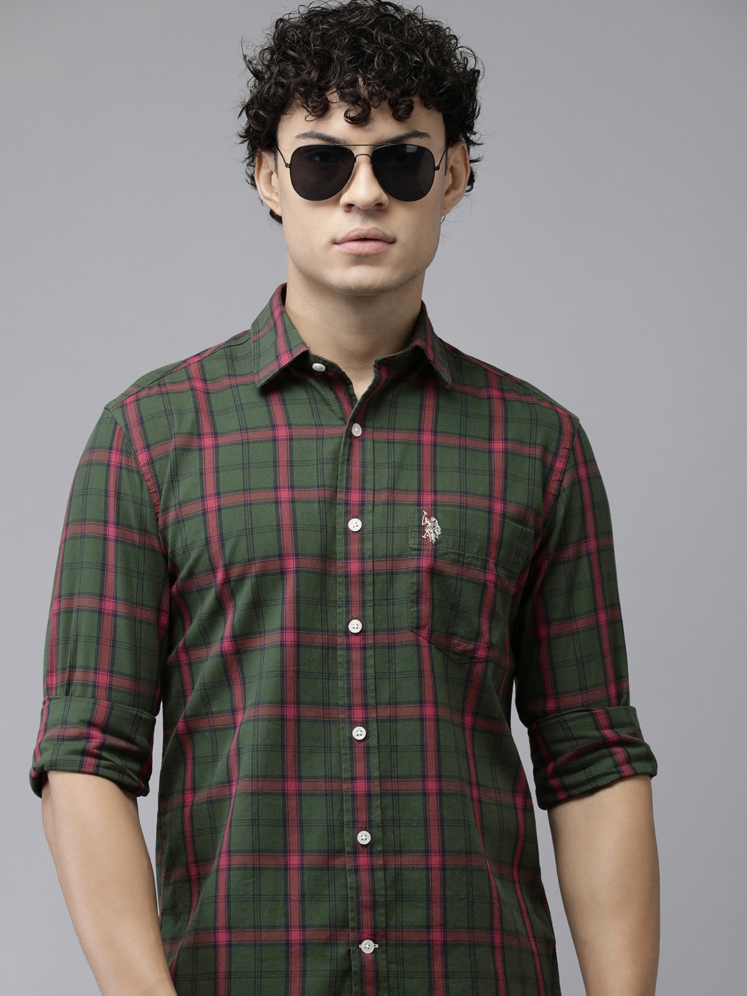 

U.S. Polo Assn. Pure Cotton Tailored Fit Tartan Checked Casual Shirt, Green