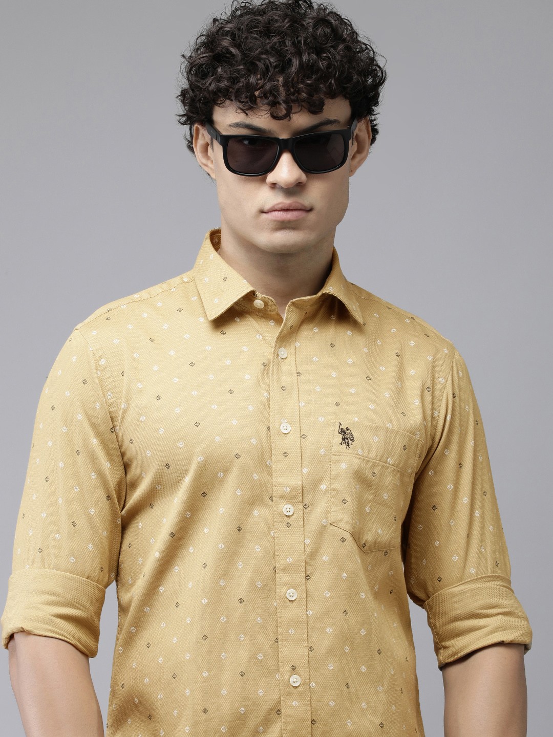 

U.S. Polo Assn. Premium Tailored Fit Pure Cotton Printed Casual Shirt, Beige
