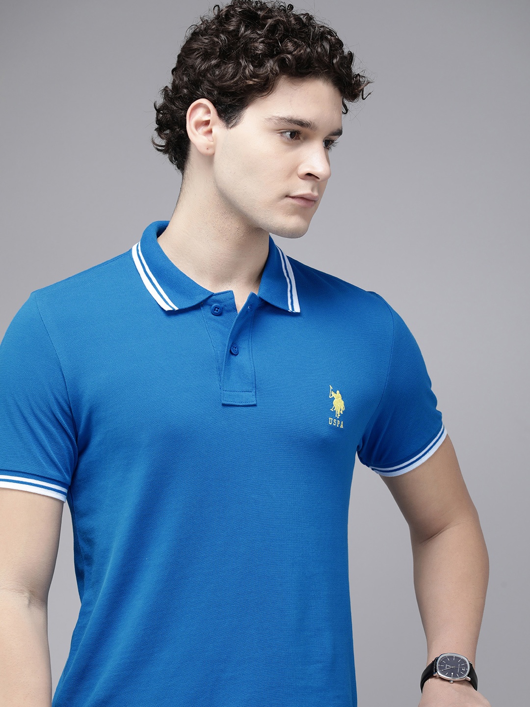 

U.S. Polo Assn. Polo Collar Pure Cotton Slim Fit T-shirt, Blue