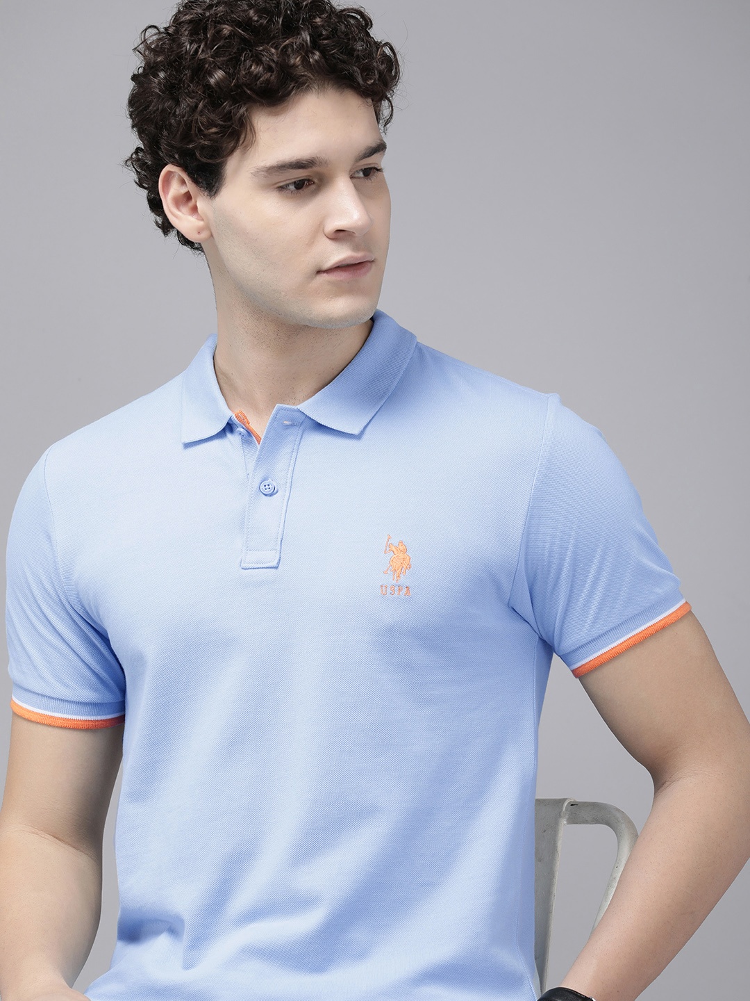 

U.S. Polo Assn. Polo Collar Pure Cotton Slim Fit T-shirt, Blue