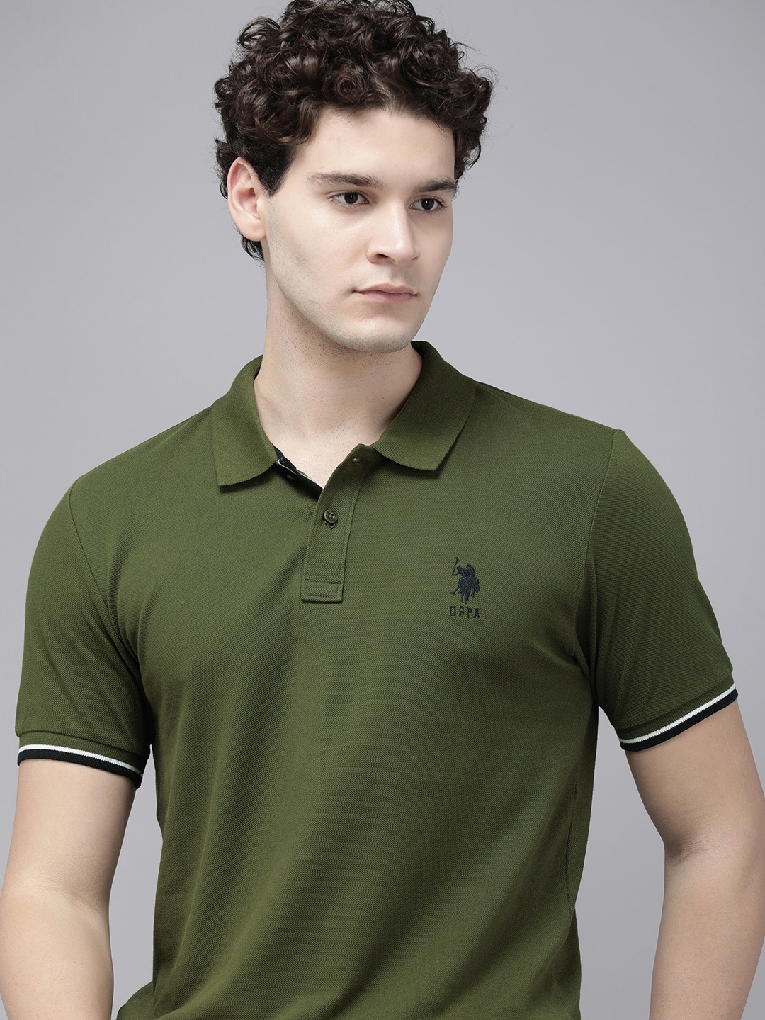

U.S. Polo Assn. Polo Collar Pure Cotton Slim Fit T-shirt, Olive