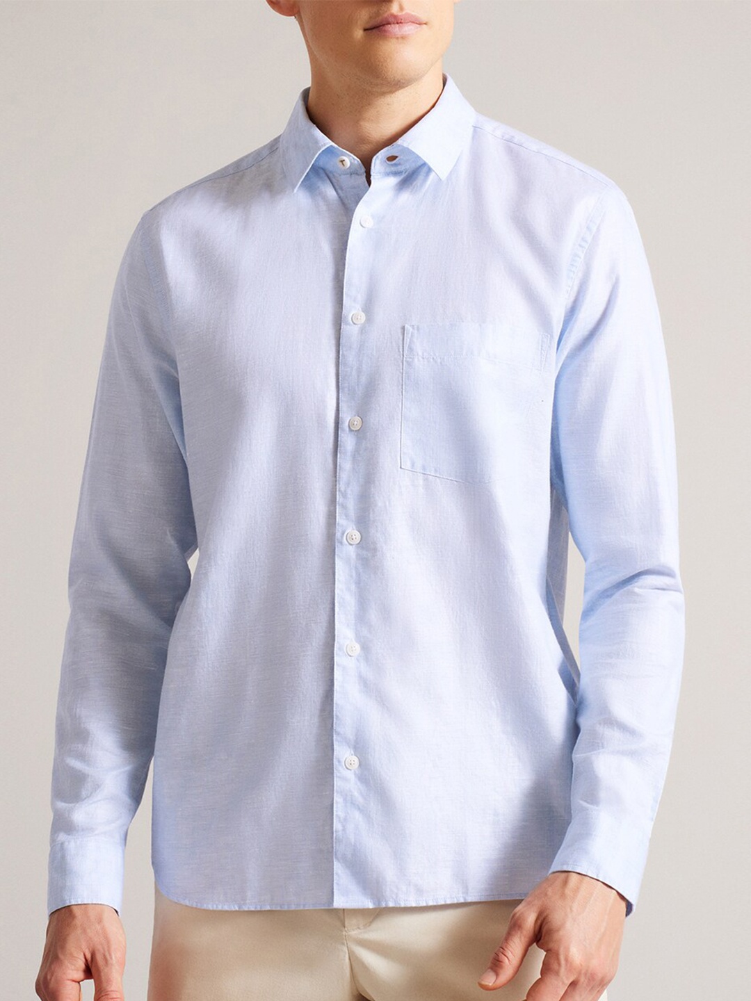 

Ted Baker Opaque Regular Fit Linen Casual Shirt, Blue