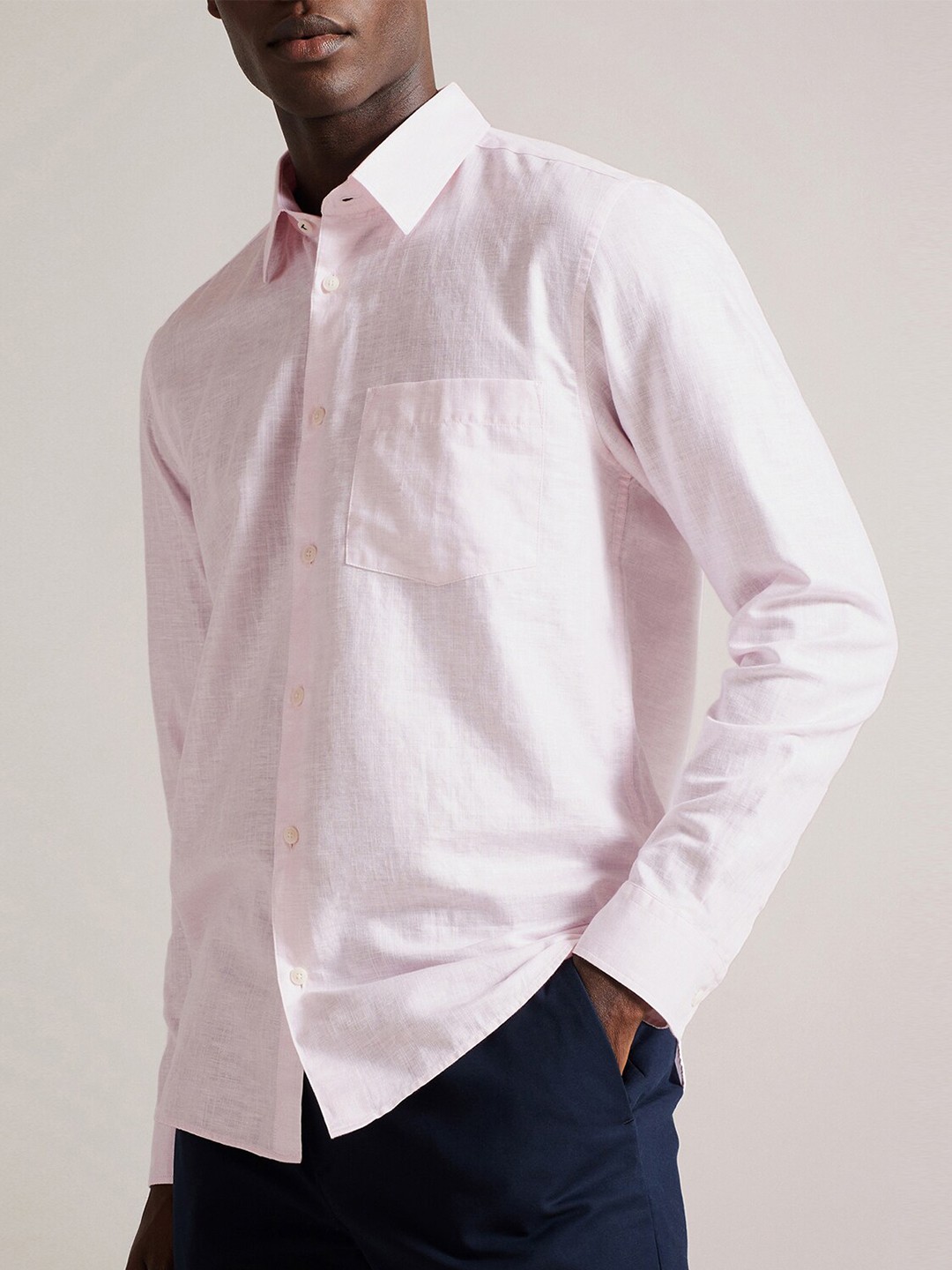 

Ted Baker Spread Collar Linen Casual Shirt, Pink