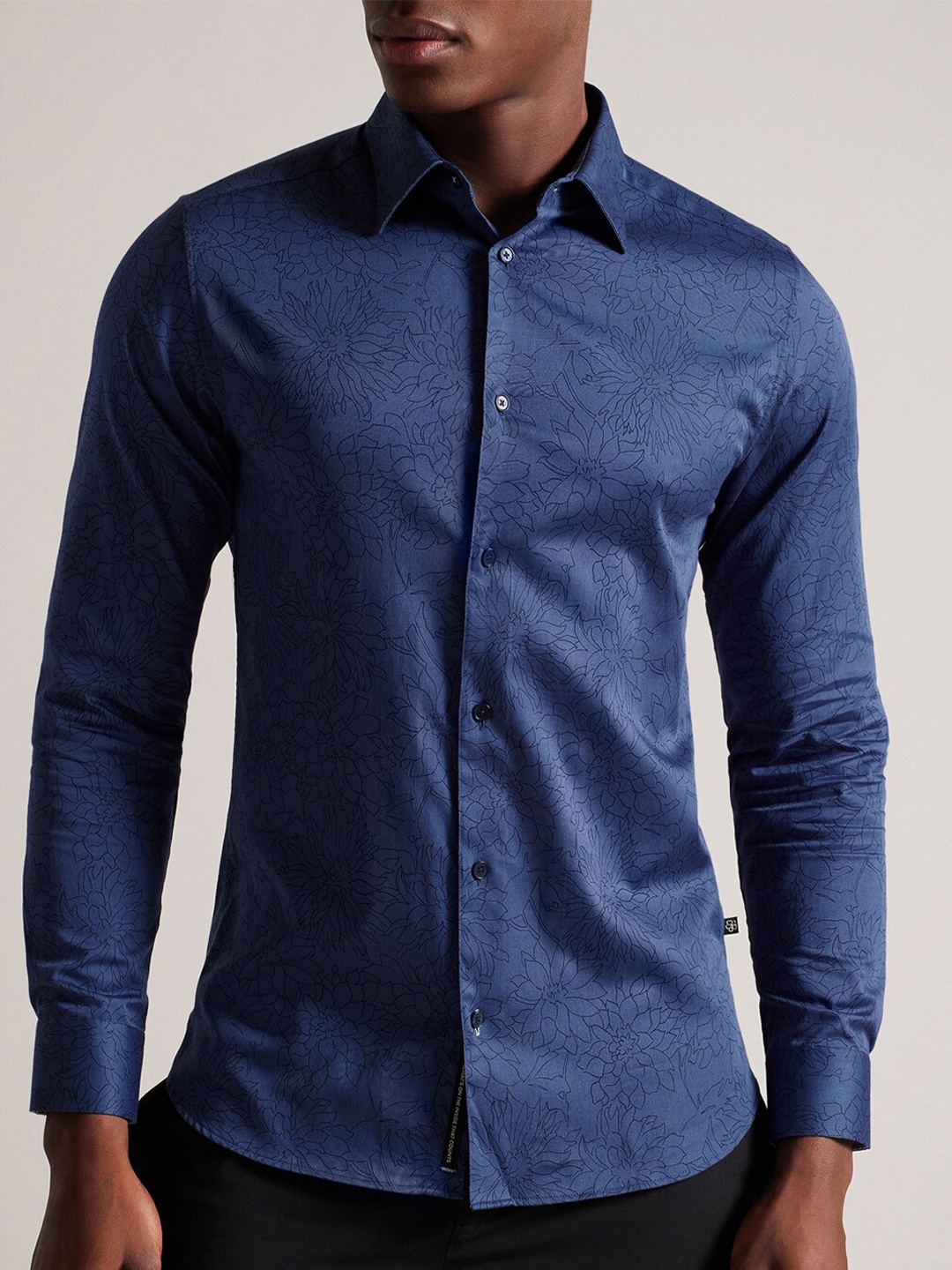 

Ted Baker Slim Fit Opaque Floral Printed Cotton Casual Shirt, Navy blue