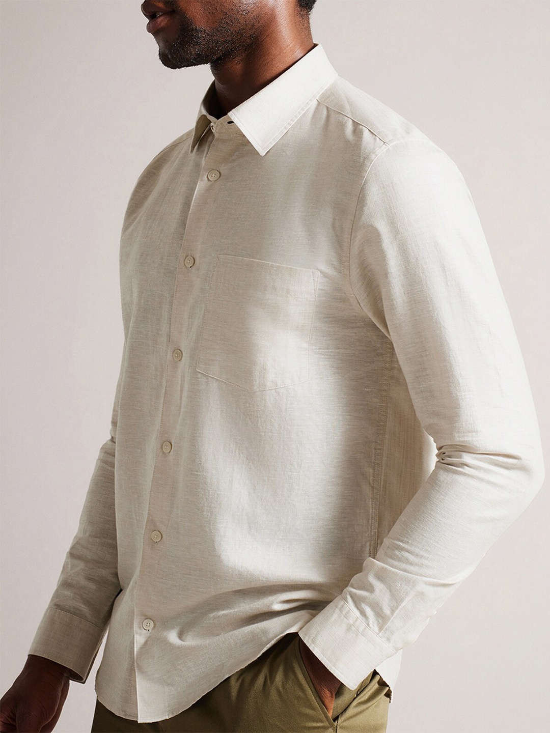 

Ted Baker Opaque Regular Fit Linen Casual Shirt, Beige