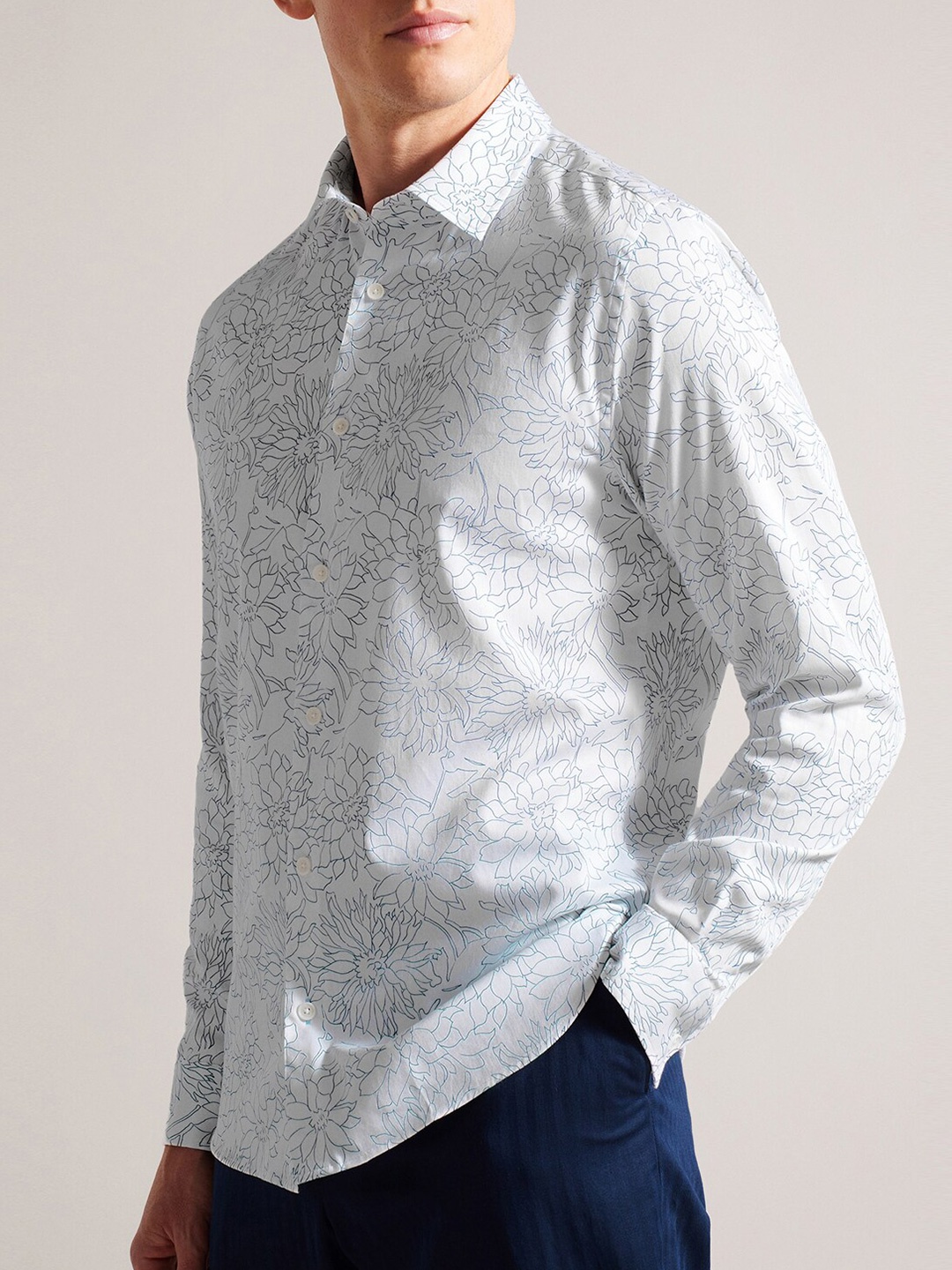 

Ted Baker Slim Fit Floral Opaque Printed Cotton Casual Shirt, White