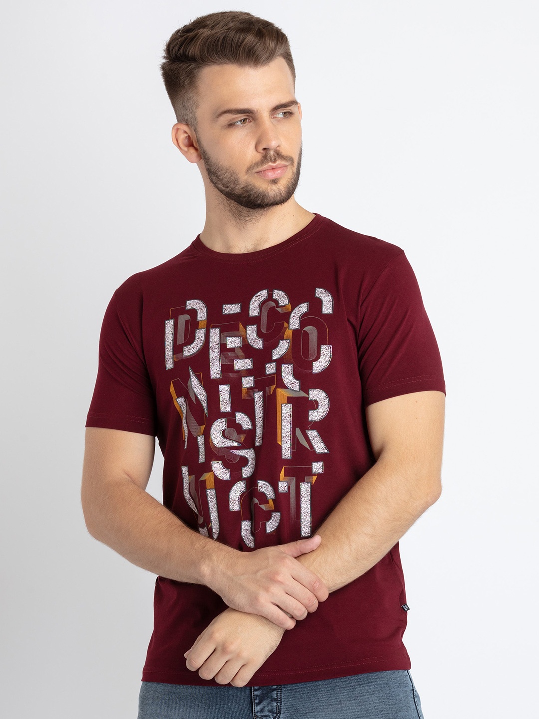 

Status Quo Typography Printed Round Neck T-Shirt, Maroon