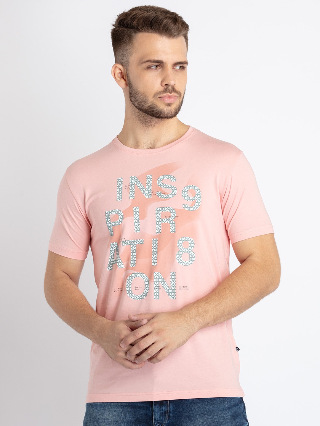 

Status Quo Typography Printed Round Neck Cotton T-shirt, Pink