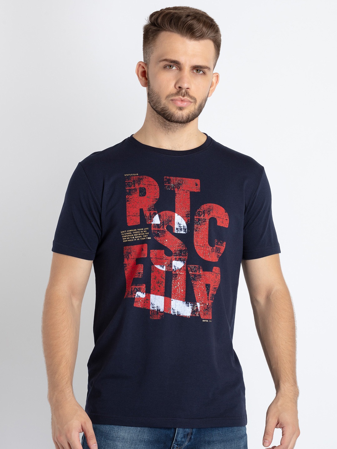 

Status Quo Typography Printed T-shirt, Navy blue