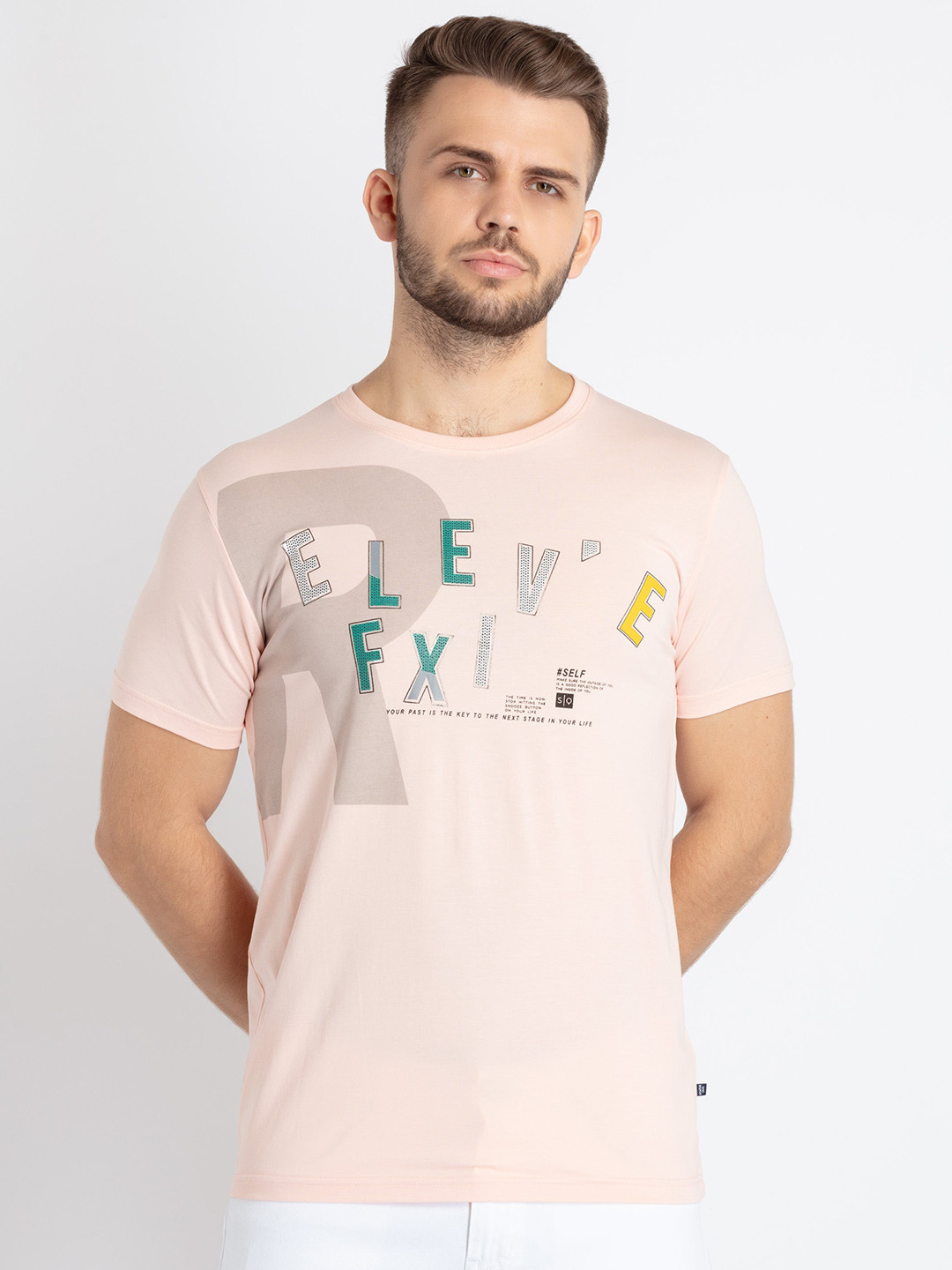 

Status Quo Typography Printed Round Neck Cotton T-shirt, Peach
