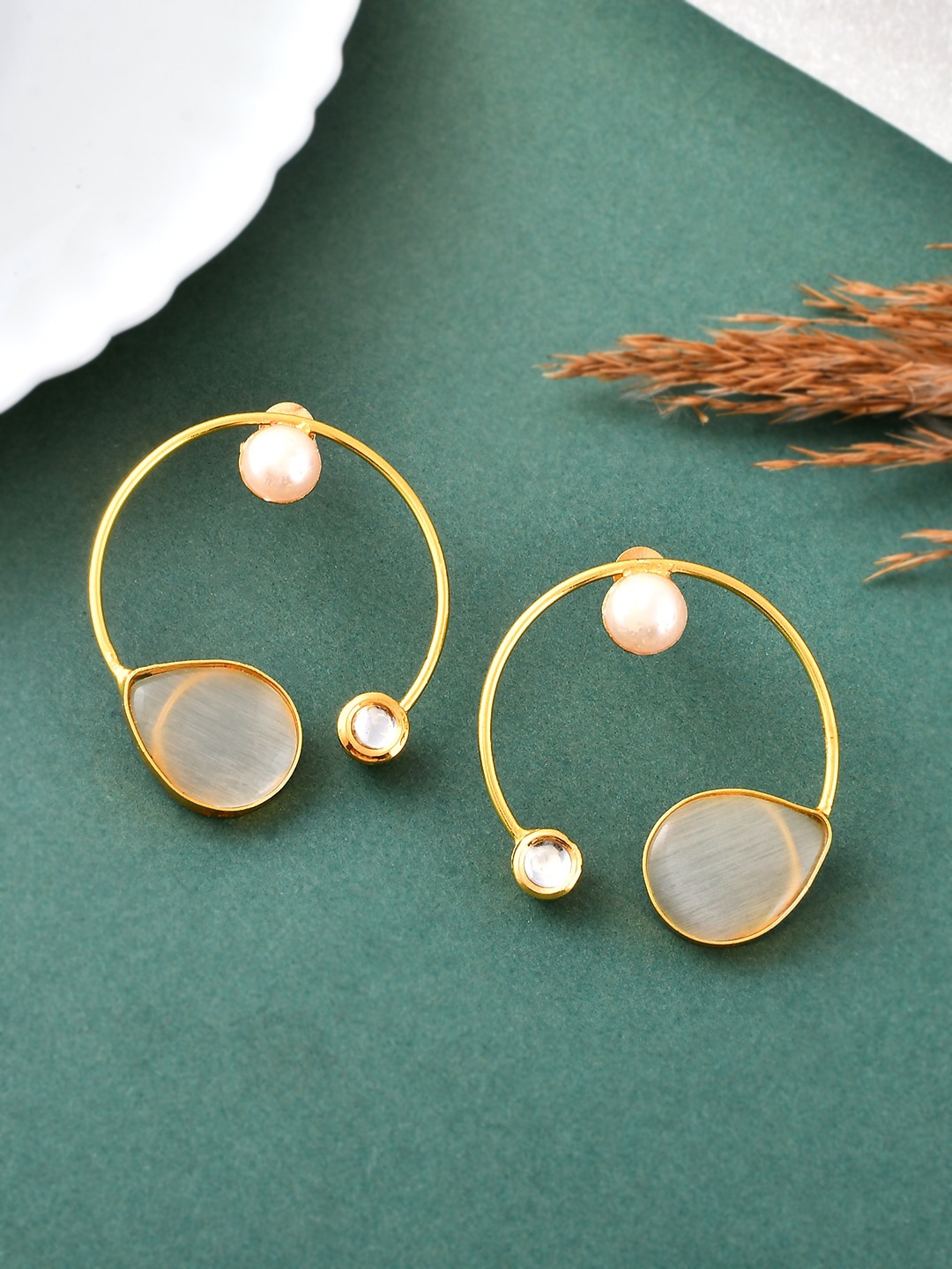 

Silvermerc Designs Contemporary Stone Hoop Earrings, White