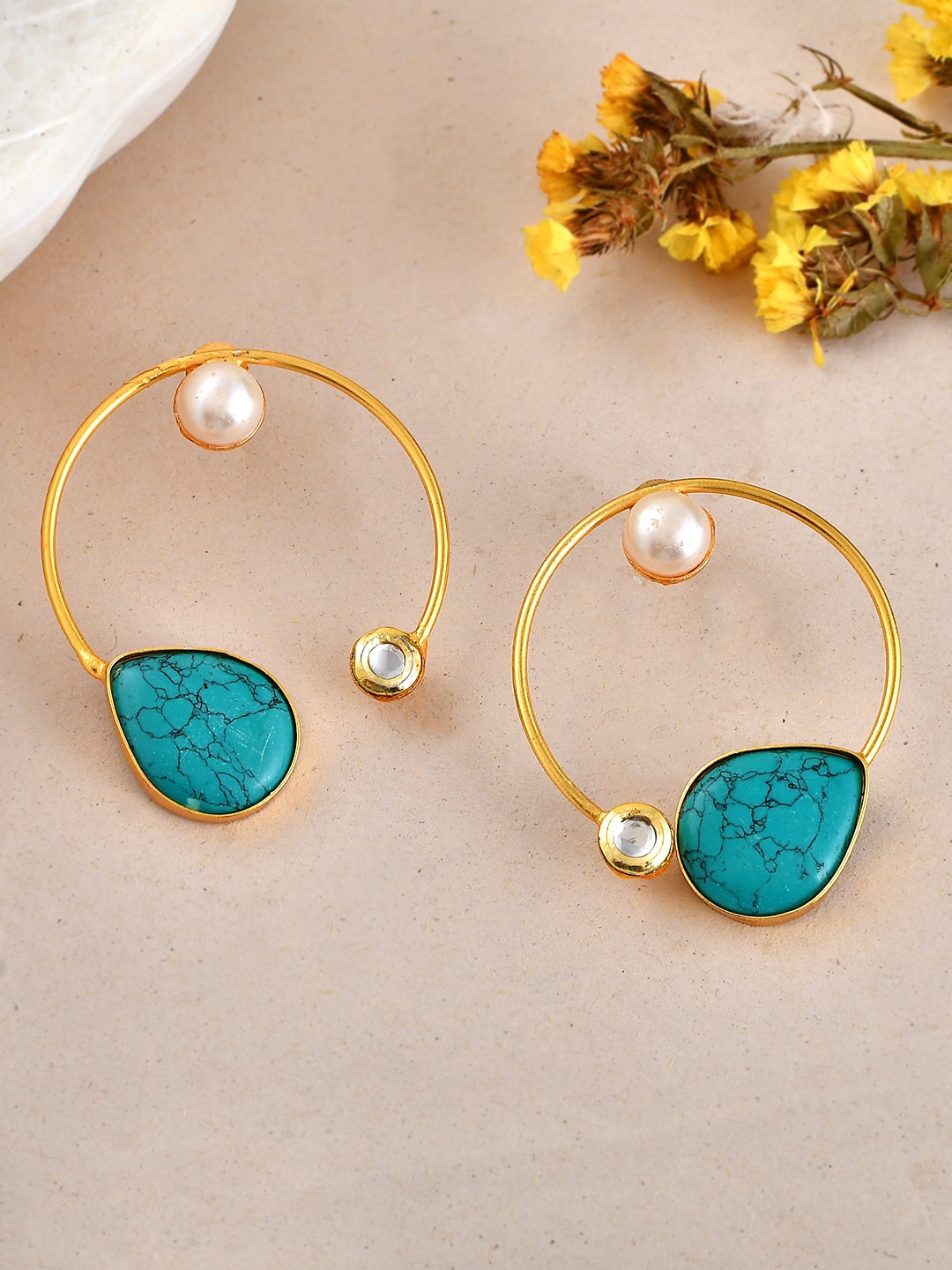 

Silvermerc Designs Contemporary Stone Hoop Earrings, Turquoise blue