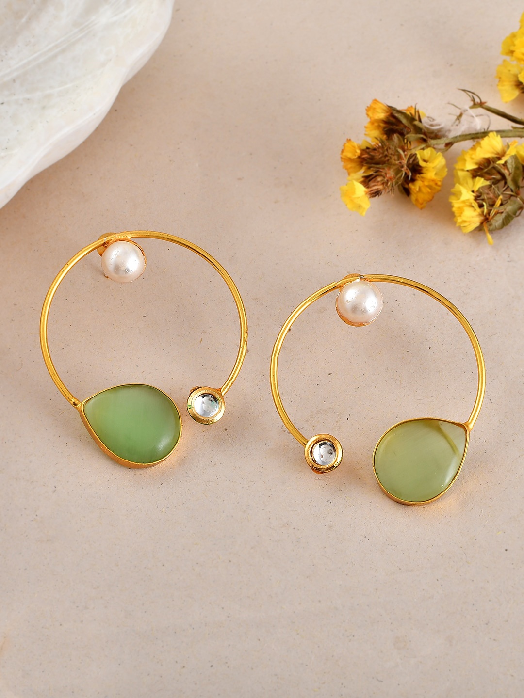 

Silvermerc Designs gold-Plated Studded Contemporary Drop Earrings