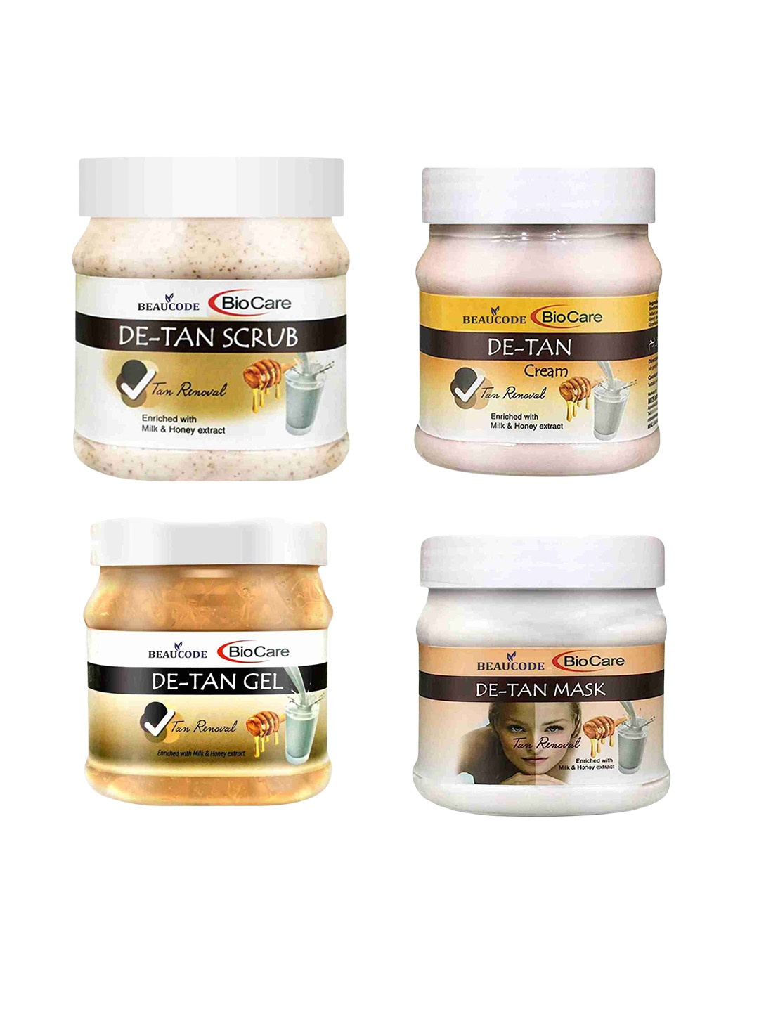 

BEAUCODE BIOCARE Set Of 4 De-Tan Face Cream - Mask - Gel & Scrub - 250gm Each, White