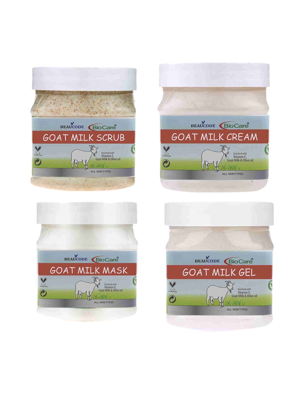 

BEAUCODE BIOCARE Set Of 4 Goat Milk Face Cream - Mask - Gel & Scrub - 250gm Each, White