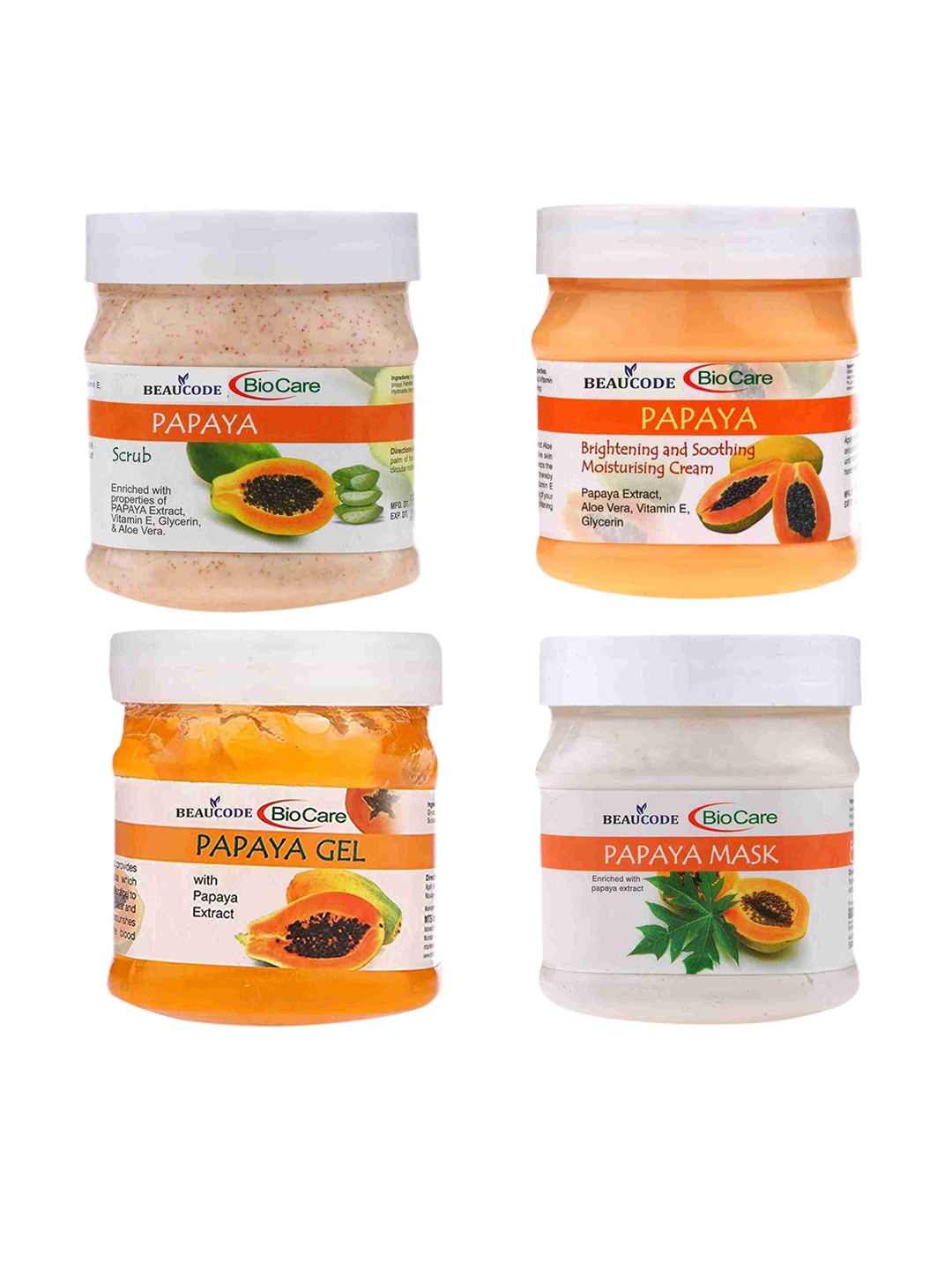 

BEAUCODE BIOCARE Set Of 4 Papaya Face Cream - Mask - Gel & Scrub, Na