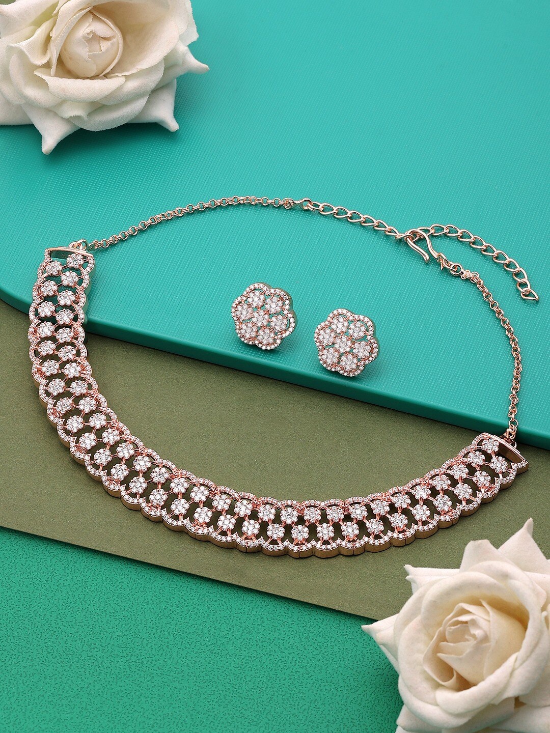 

AMI Rose Gold-Plated CZ-Studded Jewellery Set