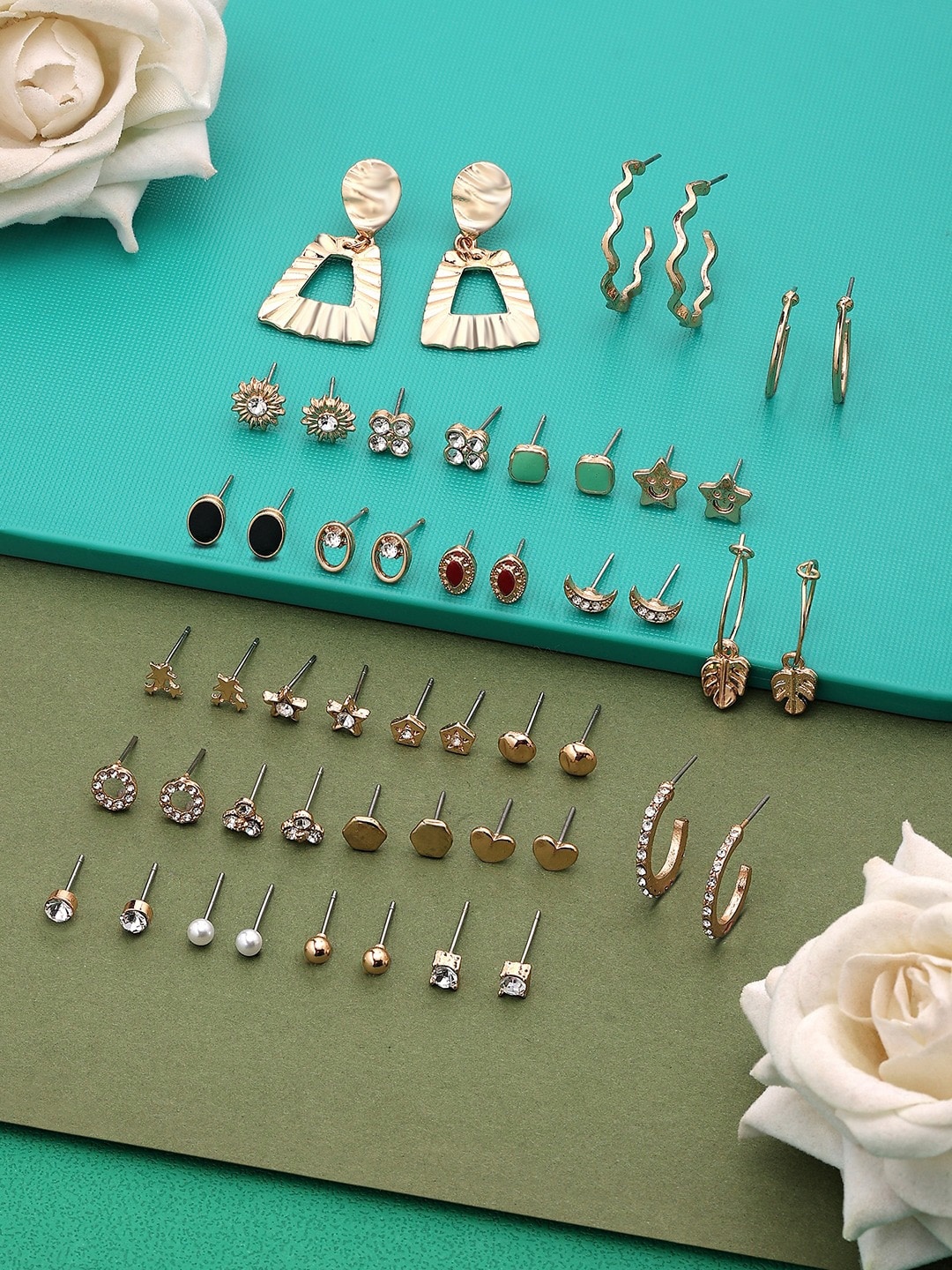

AMI Set Of 25 Gold-Plated Contemporary Studs Earrings