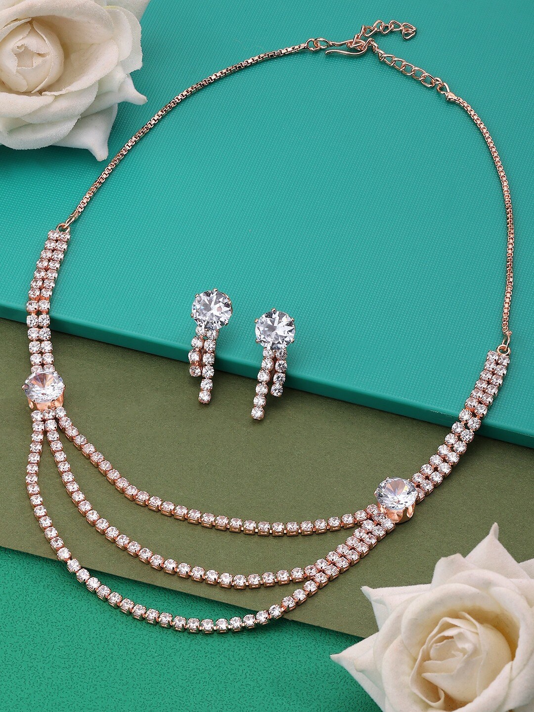 

AMI Rose Gold-Plated CZ Stone-Studded Jewellery Set