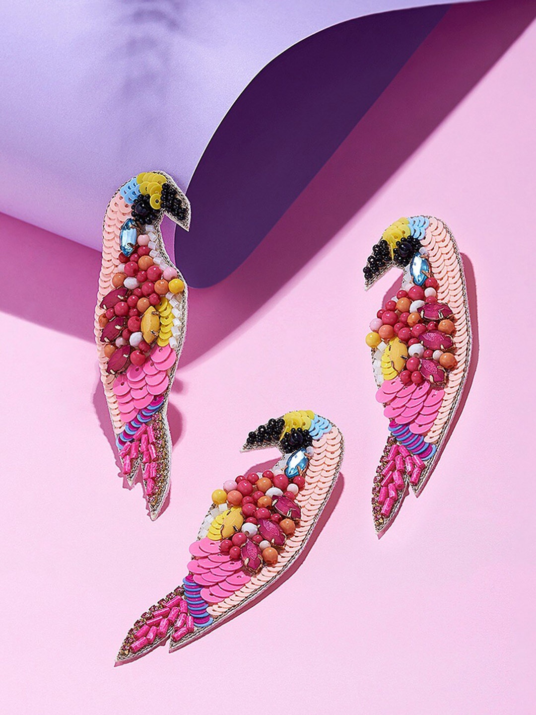 

AMI Contemporary Beaded Parrot Studs Earrings & Brooch, Pink