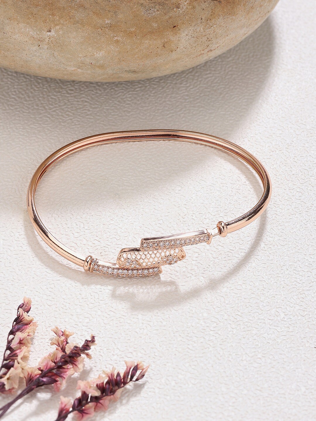 

AMI Rose Gold-Plated Cubic Zirconia Studded Kada Bracelet
