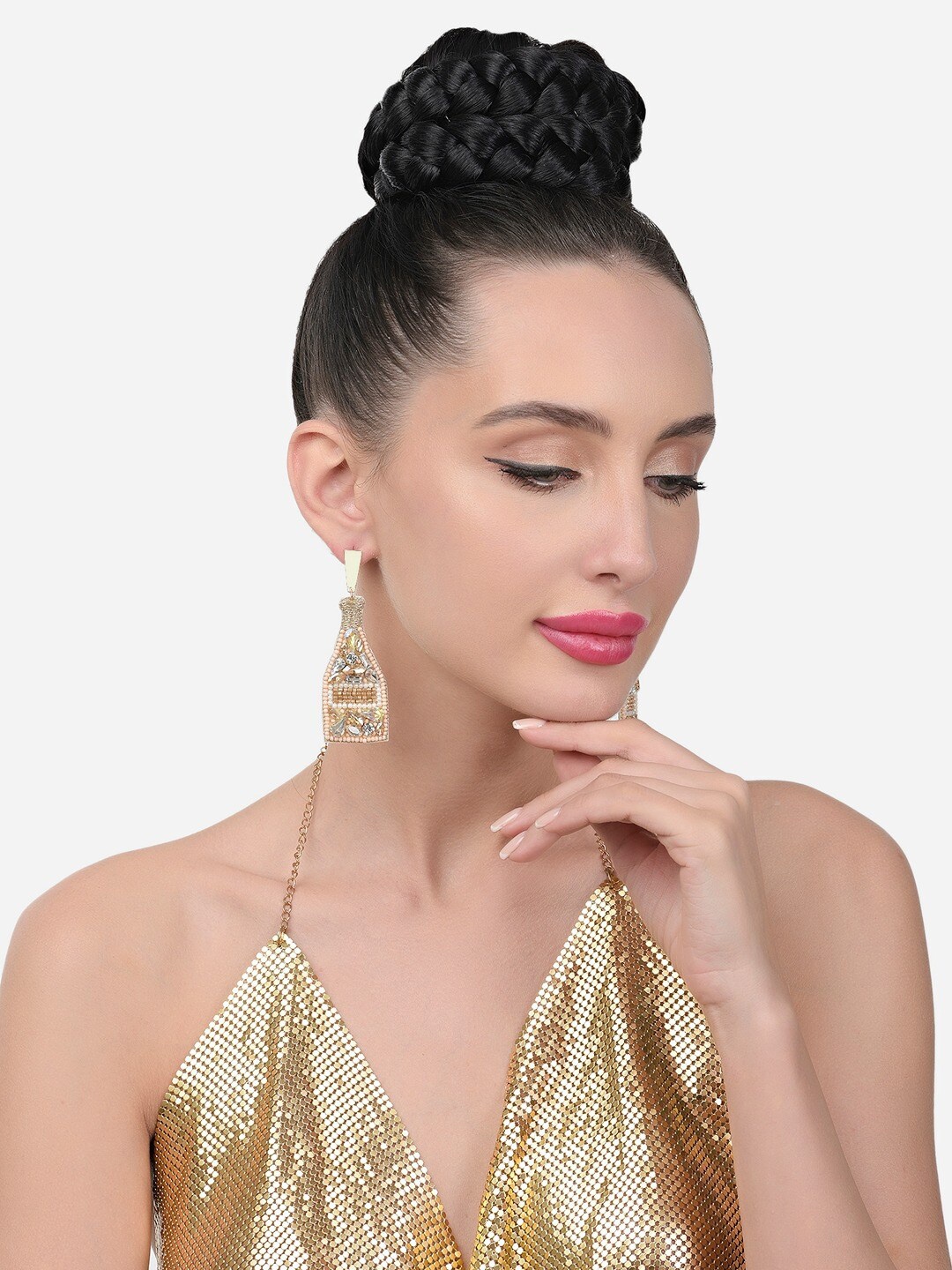 

AMI Beads Embellished Contemporary Jhumkas, Gold