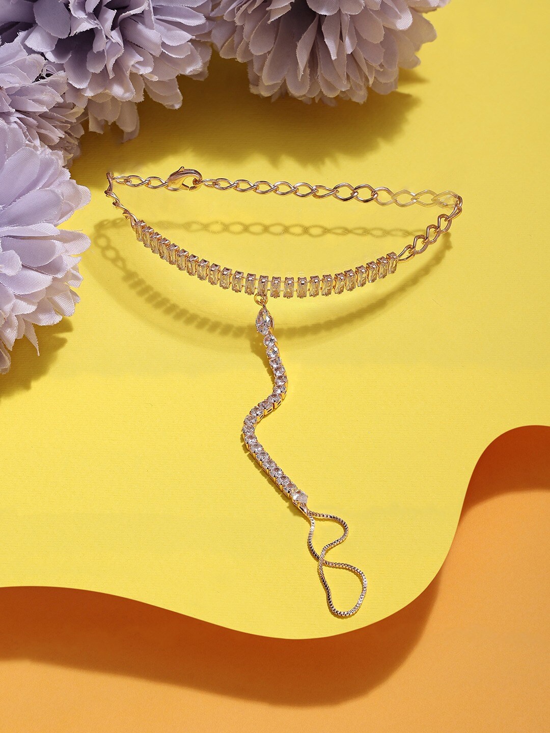 

AMI Rose Gold-Plated Cubic Zirconia Studded Ring Bracelet