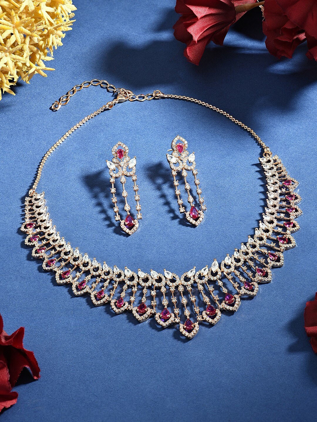 

AMI Rose Gold-Plated CZ-Studded Necklace and Earrings