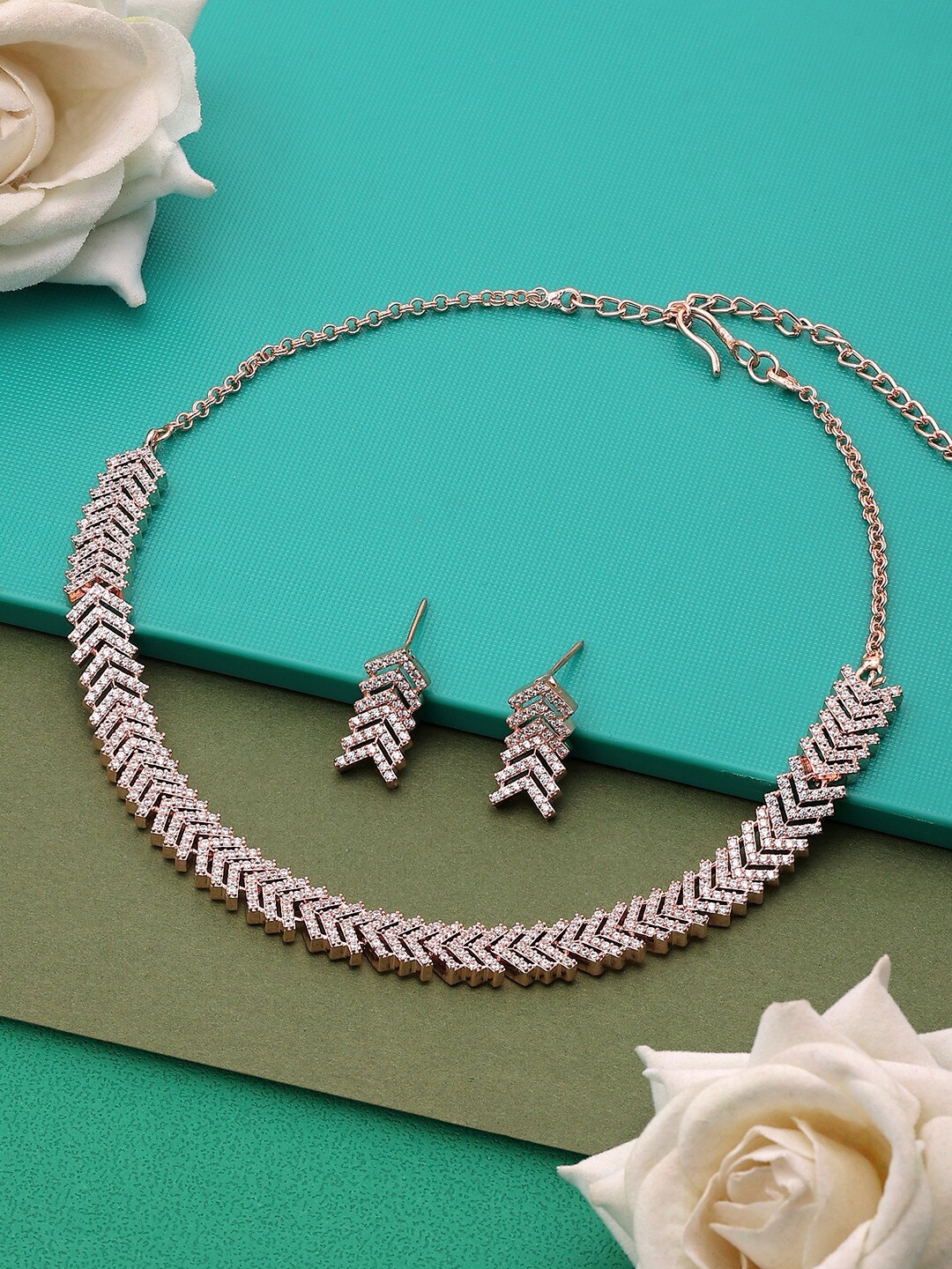 

AMI Rose Gold-Plated CZ-Studded Necklace and Earrings
