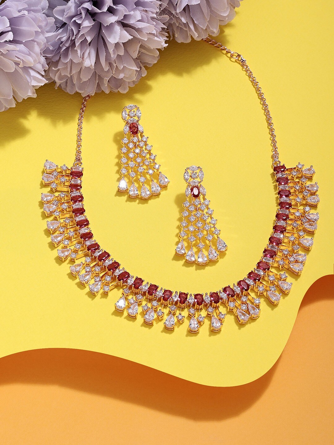 

AMI Rose Gold-Plated CZ Studded Necklace and Earrings