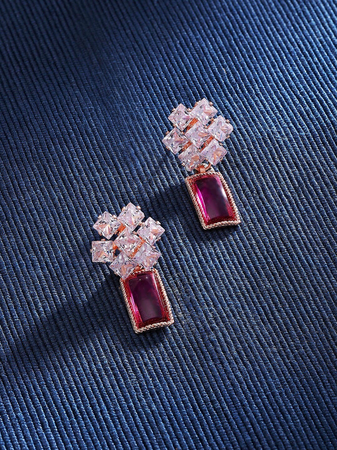 

AMI Rose Gold-Plated Square CZ-Studded Drop Earrings