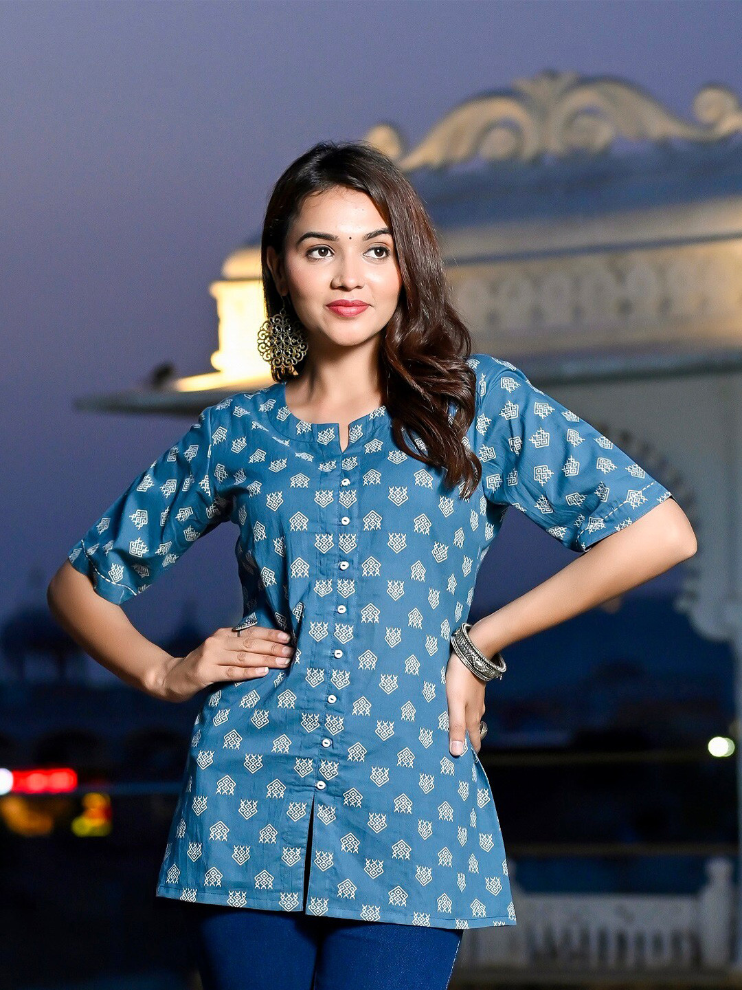 

MissKurti Ethnic Motifs Printed Cotton Tunic, Blue