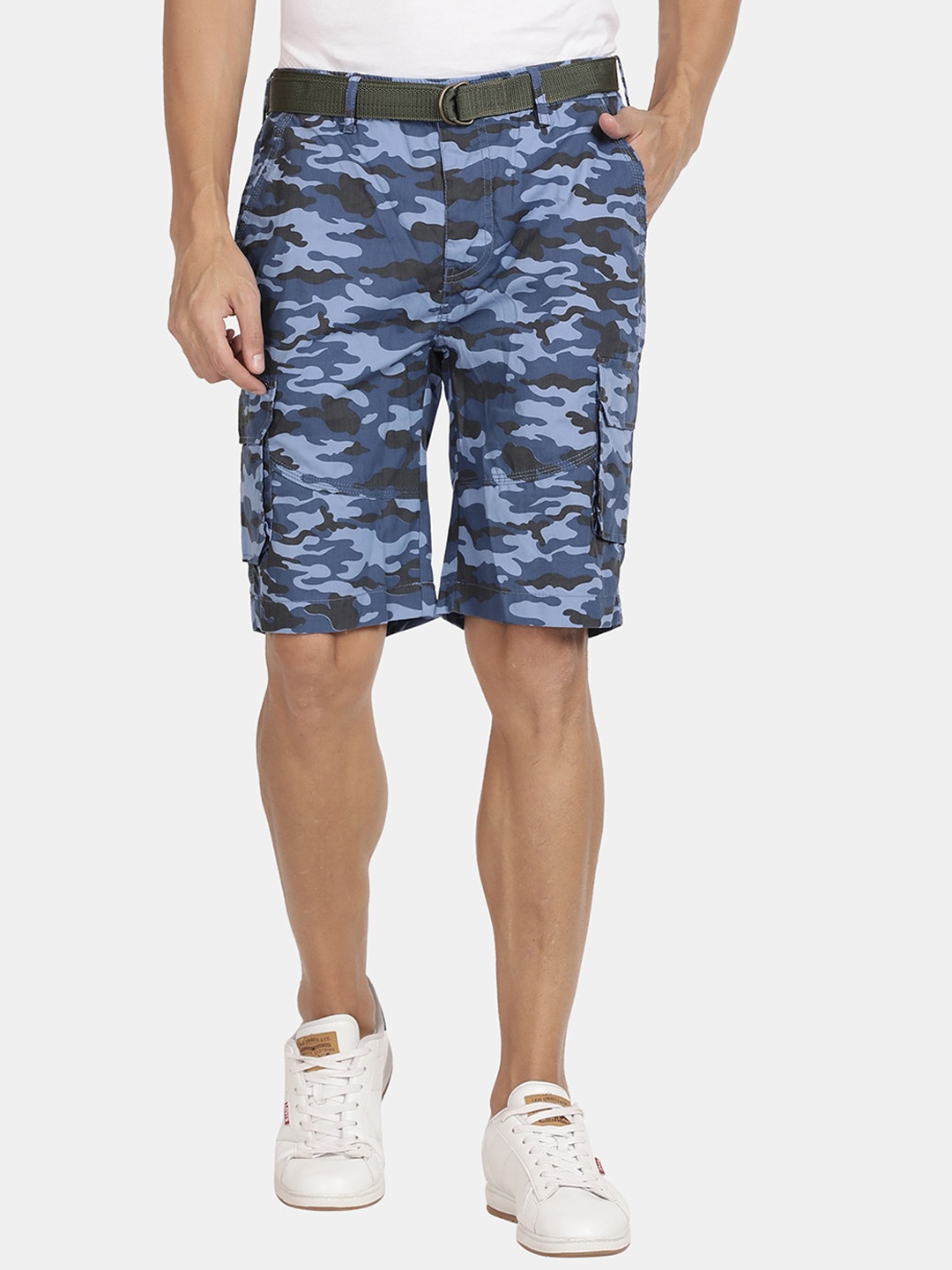 

RUG WOODS Men Camouflage Pure Cotton Cargo Shorts, Blue
