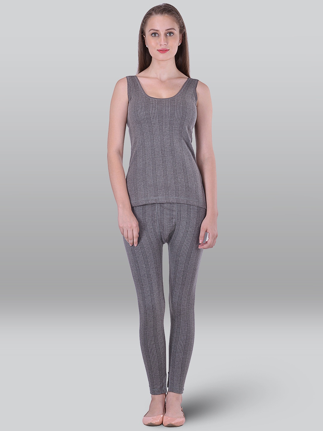 

INFERNO Striped Cotton Thermal Set, Grey