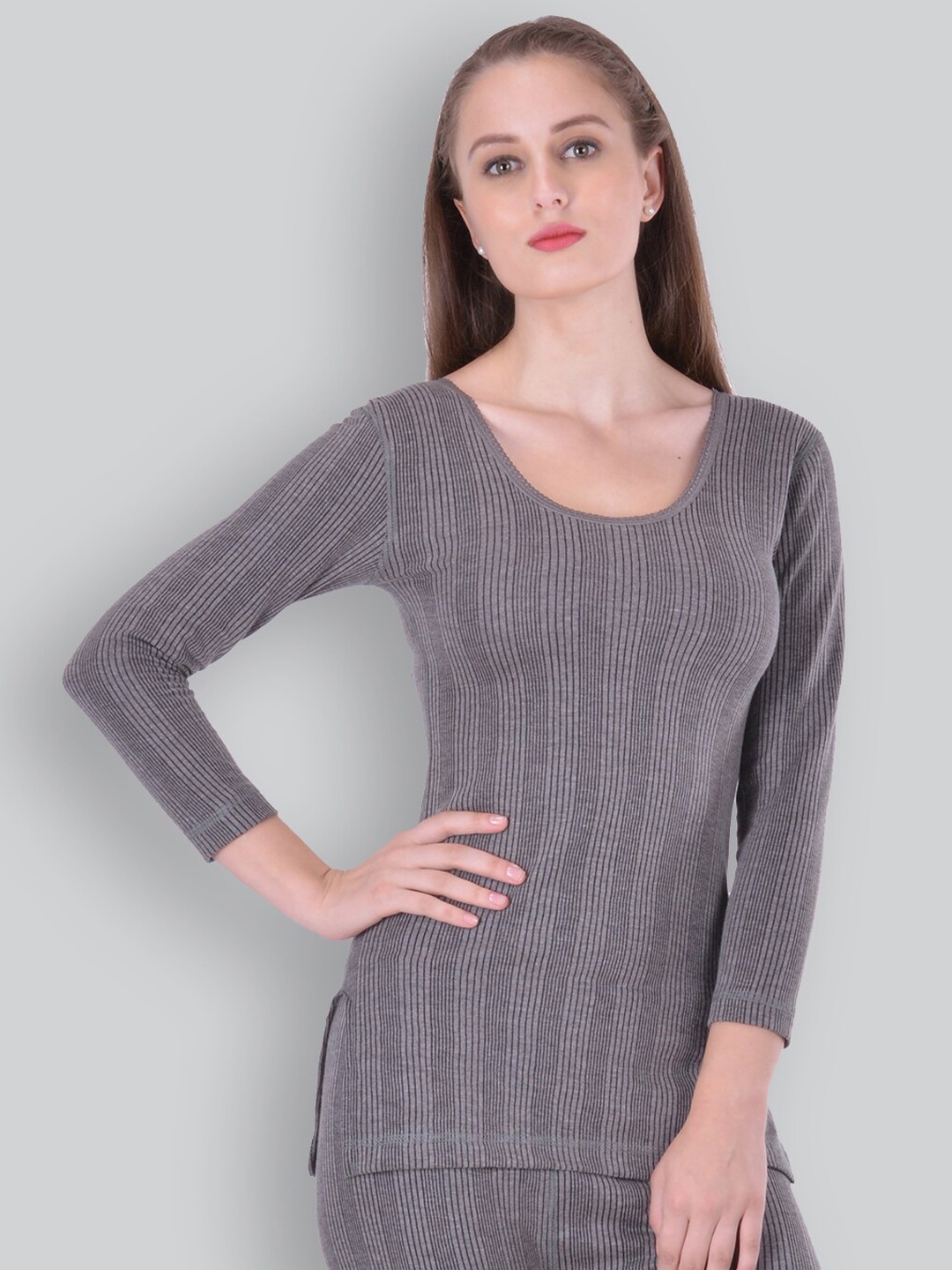 

INFERNO Striped Cotton Thermal Tops, Grey