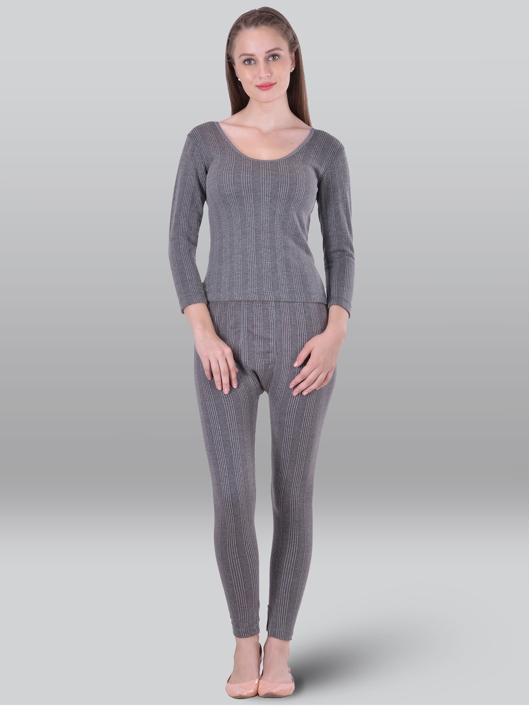 

INFERNO Striped Cotton Thermal Set, Grey