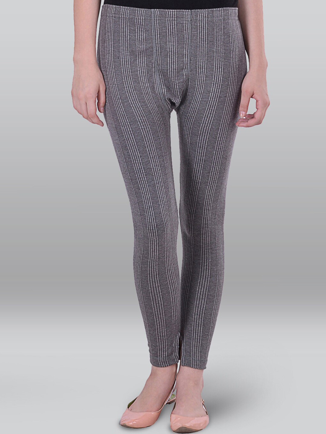 

INFERNO Women Ribbed Mid-Rise Cotton Thermal Bottom, Grey