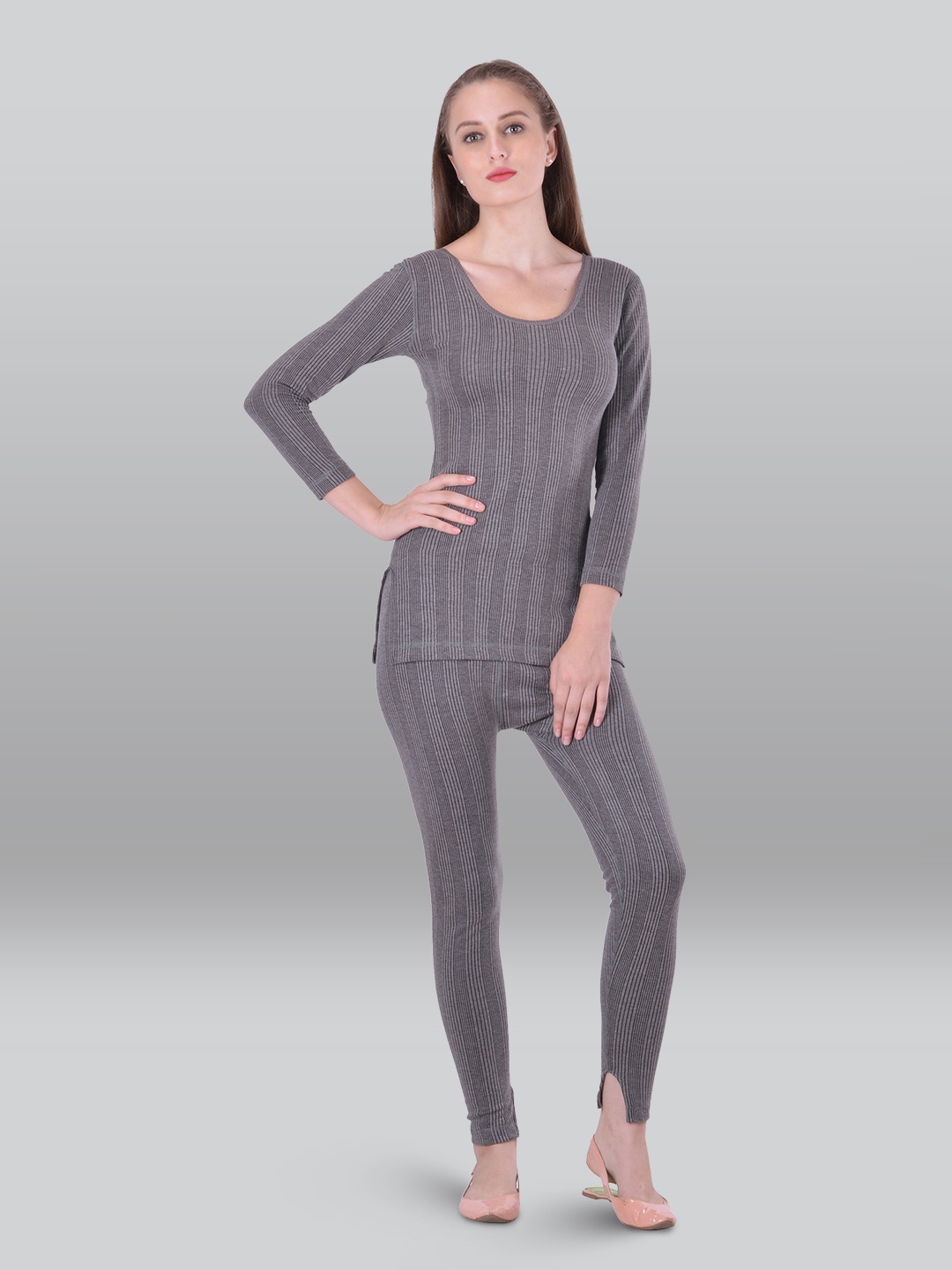 

INFERNO Women Ribbed Cotton Thermal Set, Grey