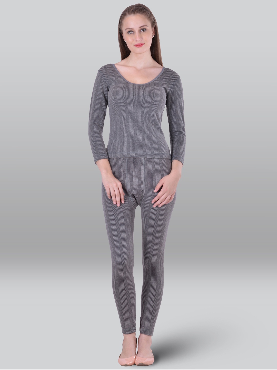 

INFERNO Women Ribbed Cotton Thermal Set, Grey