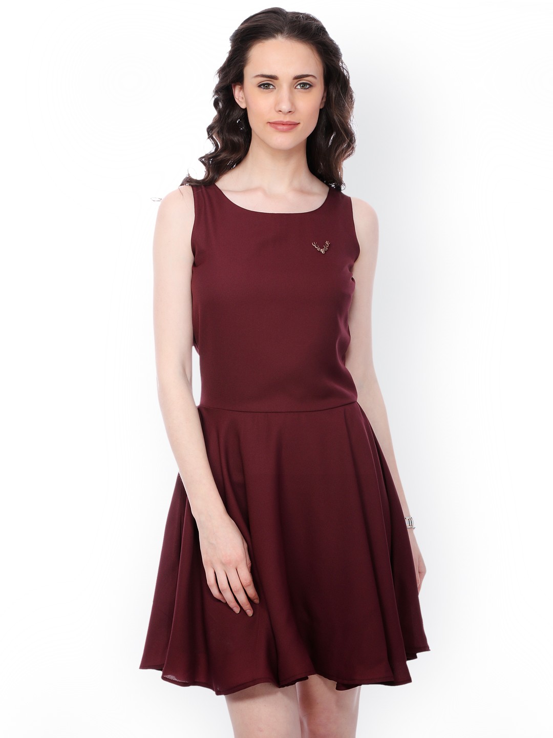 

SCORPIUS Women Maroon Solid Fit and Flare Dress
