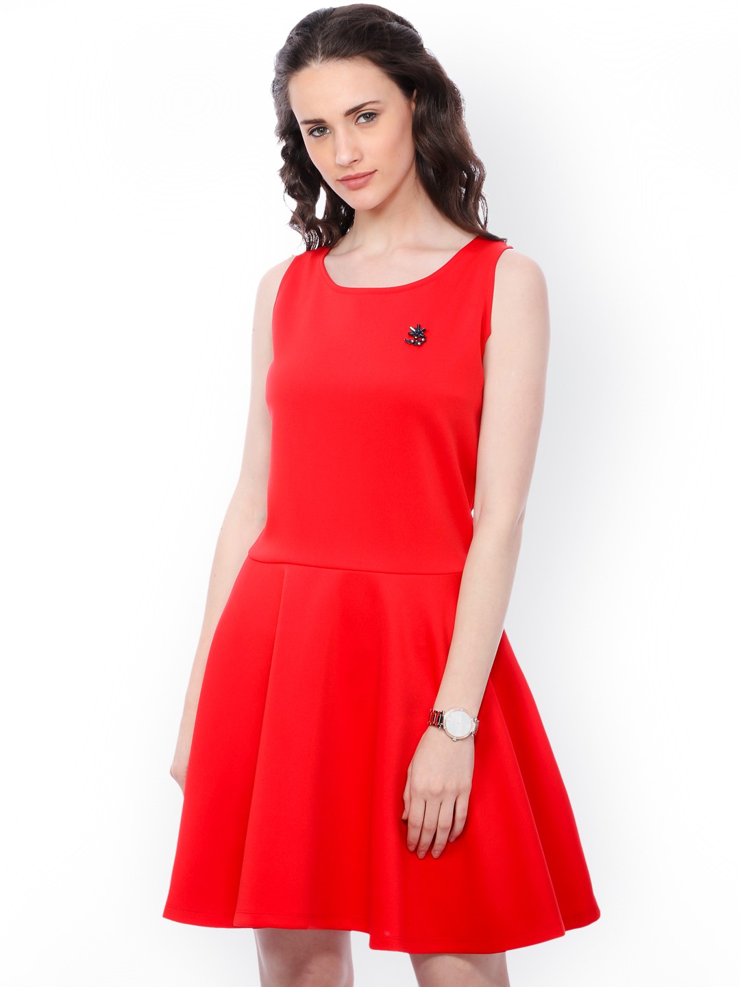 

SCORPIUS Women Red Solid Fit and Flare Dress