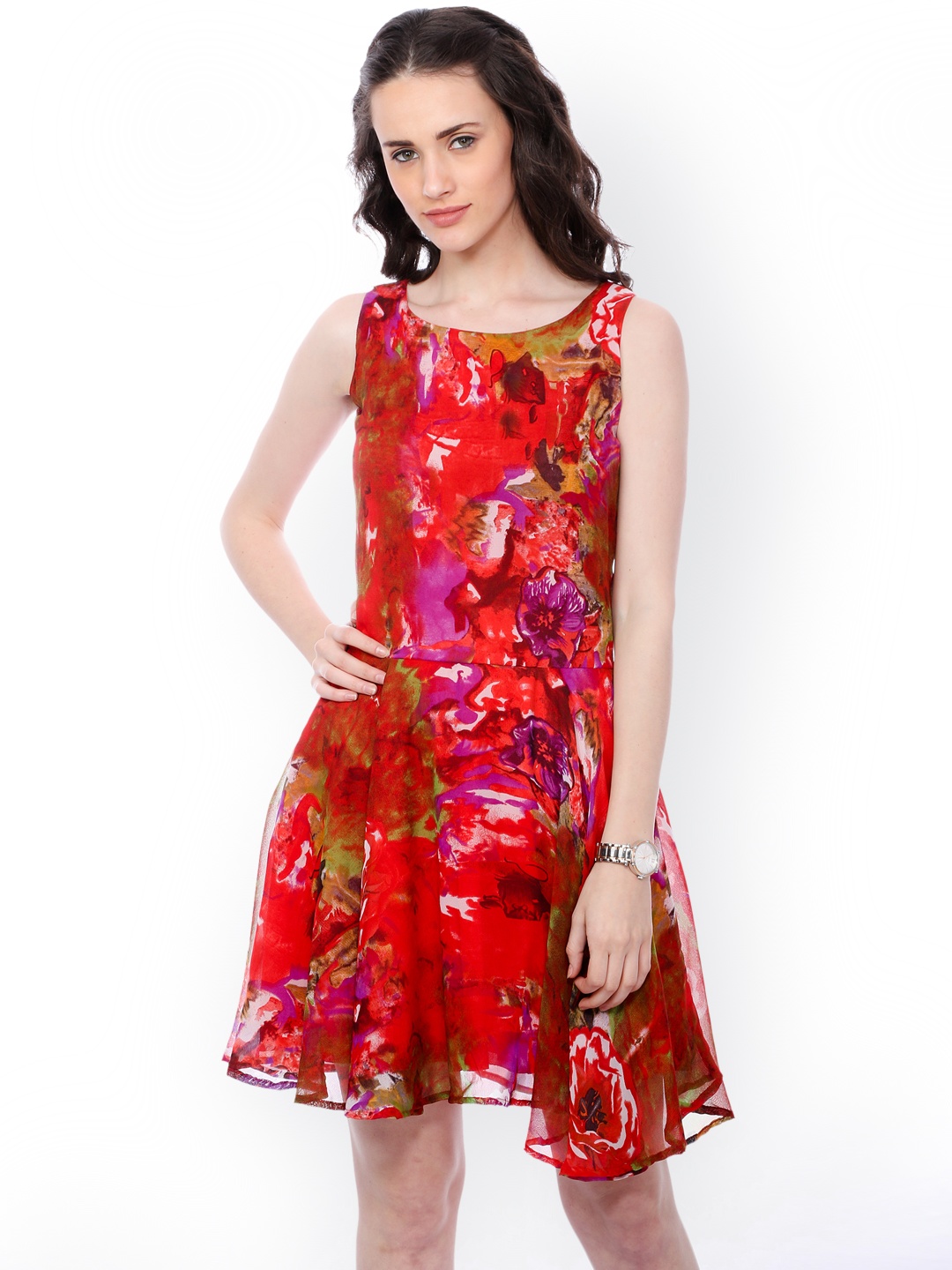 

SCORPIUS Women Red Printed Fit and Flare Dress