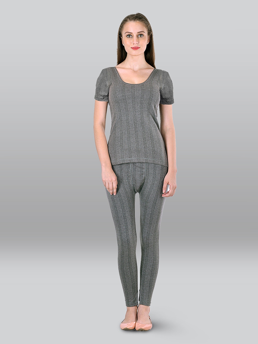 

INFERNO Striped Cotton Thermal Set, Grey