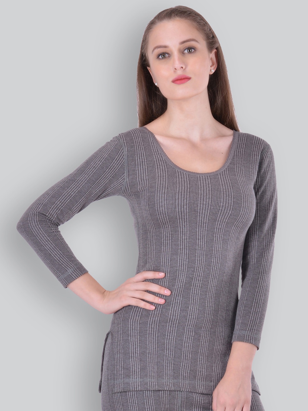 

INFERNO Ribbed Cotton Thermal Tops, Grey