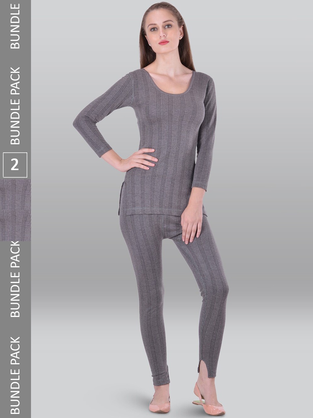

INFERNO Pack Of 2 Striped Thermal Set, Grey