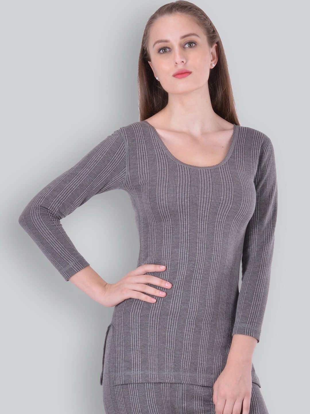 

INFERNO Striped Cotton Thermal Tops, Grey